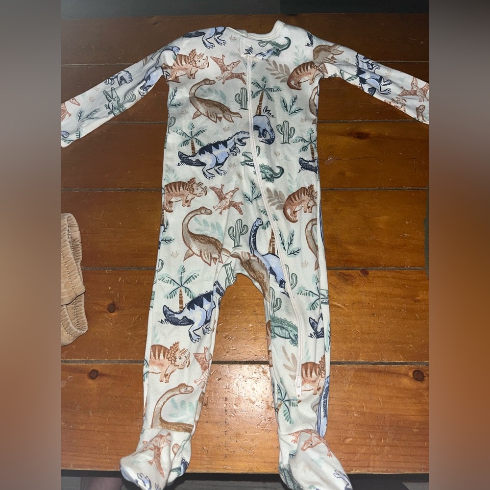 Carter's Cream and Blue Dinosaur Footies